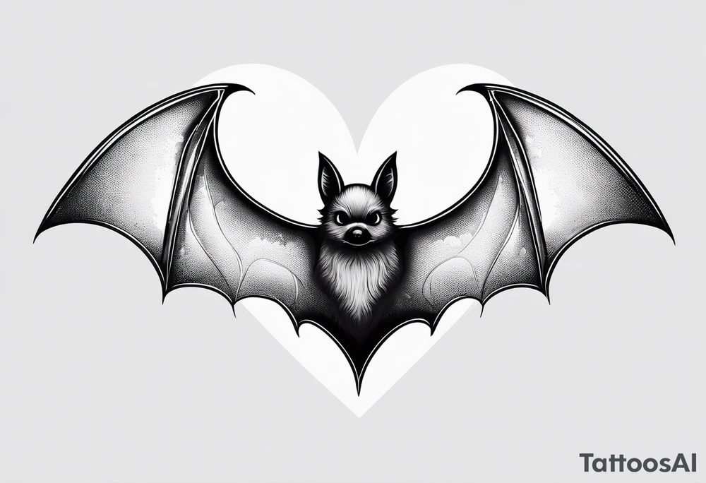 minimal detail, bat with hearts, simple tattoo idea