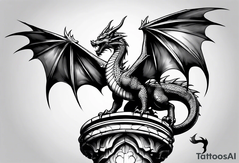 dragon perched with claws wrapped around on a pole tattoo idea