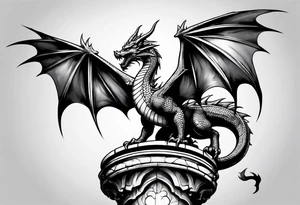 dragon perched with claws wrapped around on a pole tattoo idea