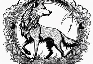 Scythe moon wolf tattoo idea