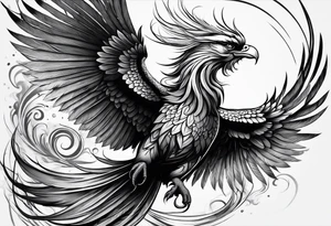asian elegant long feathered phoenix
 in flight tattoo idea