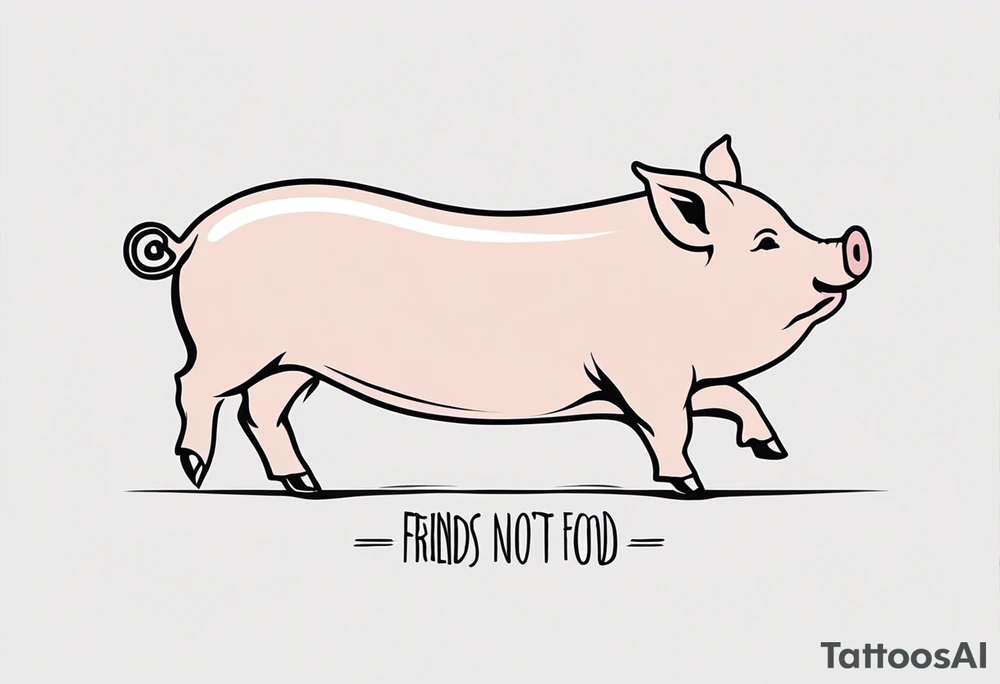 cute pig or piglet.
with text: "friends not food" tattoo idea cute pig or piglet.
with text: "friends not food" tattoo idea