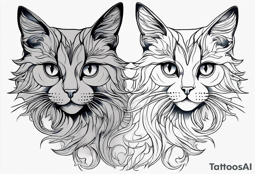 Two cat outline. One gray and one black tattoo idea