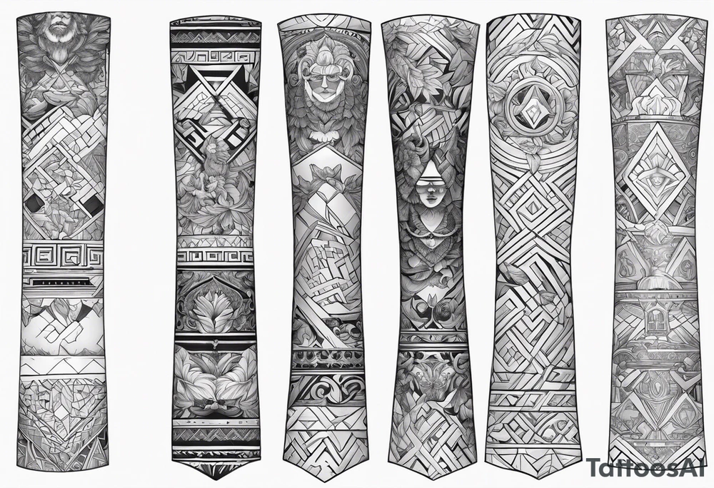 Patchwork arm sleeves of greek gods and that a geometric aesthetic tattoo idea