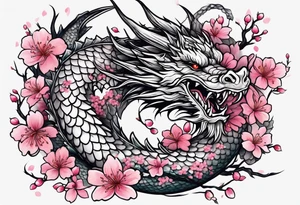 A dragon covered in cherry blossoms tattoo idea