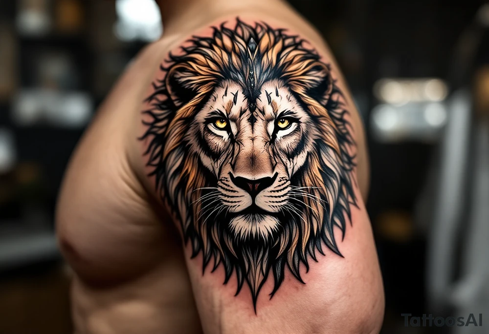 egyptian themed lion (red and black) tattoo idea