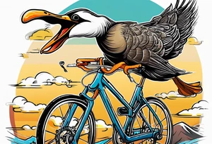 A silly goose riding a drop bar road bike (not a motorcycle) like it’s in the Tour de France. The goose should be wearing block sunglasses. tattoo idea