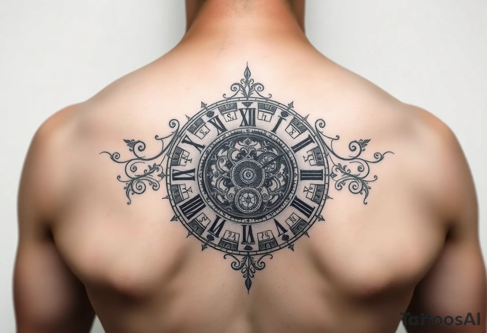 vintage roman numerals within ornate clockwork mechanism tattoo idea
