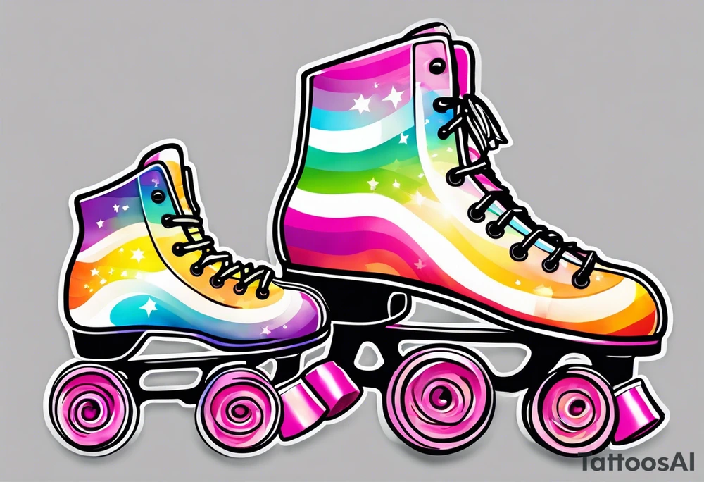 cute, pastel rainbow roller skates tattoo idea