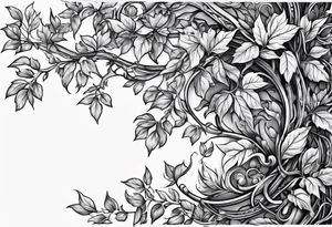 Leafy vines with stone road tattoo idea