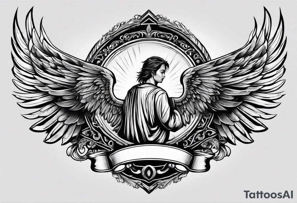 The word Glenn on a banner with angel wings tattoo idea