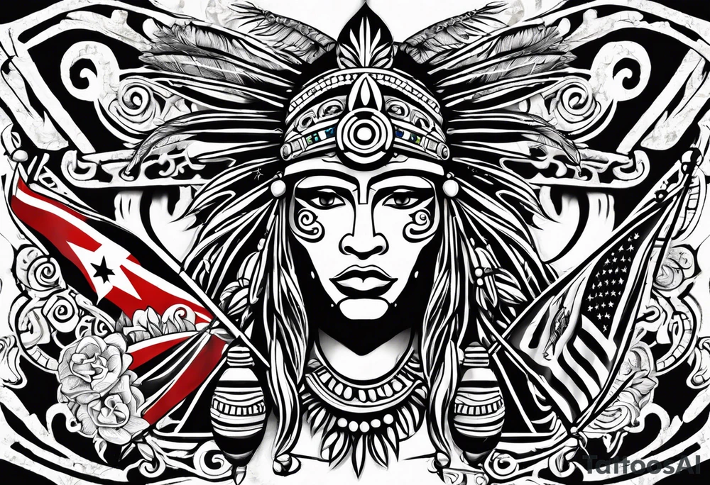 Taino Tribal art holding the Puerto Rican, U.S.  Virgin Islands and Trinidad flags tattoo idea