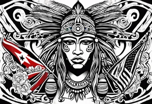 Taino Tribal art holding the Puerto Rican, U.S.  Virgin Islands and Trinidad flags tattoo idea
