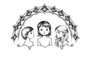 3 petites filles ( une cheveux noir et deux blondes)
sous un arc en ciel incomplet tattoo idea