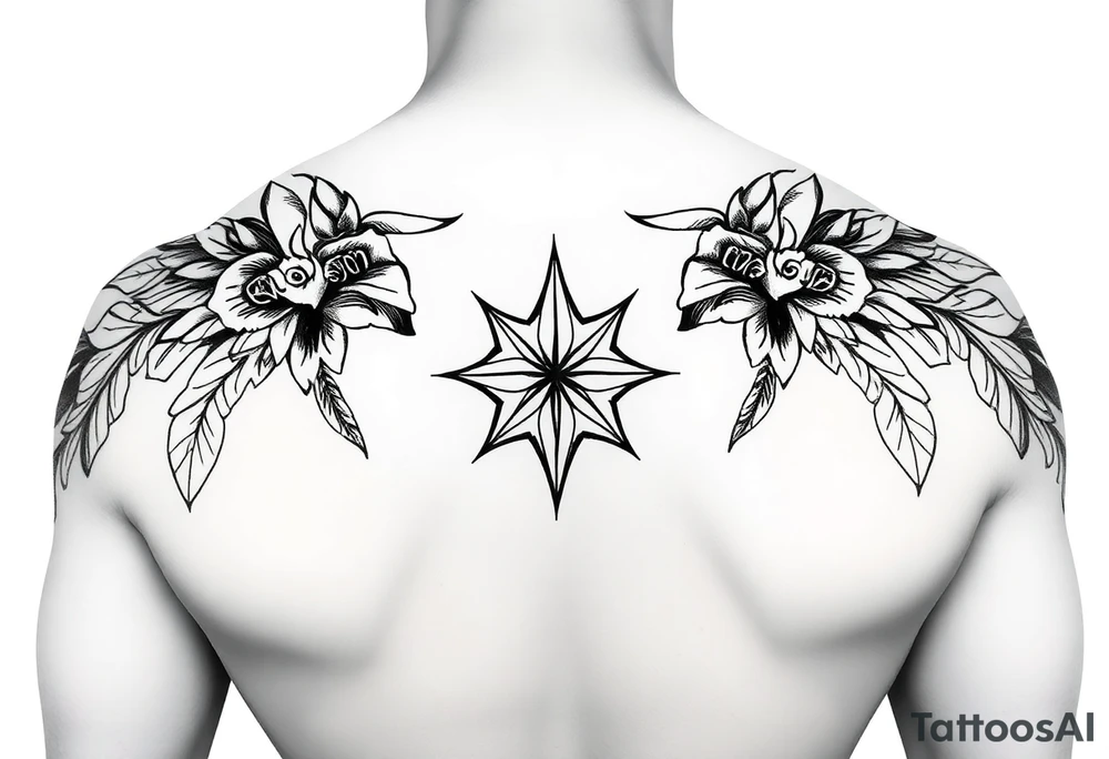 Can you help me design my next tattoo? I already have Polynesian-style tattoos covering one shoulder and part of my back, and I’m looking for ideas to fill the white space between them. I haven’t been able to come up with anything that works.

I’d like the new elements to be in a different style than Polynesian, but still visually cohesive so they complement the existing tattoos rather than clash with them. tattoo idea