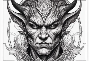 Devil face with a phyrexian symbol on the forehead tattoo idea