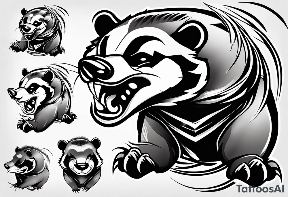 Draw me badger with aggressive full body, killer face with cute smile, very long nails and he attacks like a Turkish gladiator to enemy and also he has very deadly looking. The only weapon is his braveness he fights with his nails. tattoo idea
