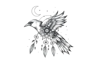 Raven dream catcher milky way moon shooting star tattoo idea