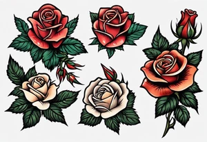 American Traditional rose with three american traditional flowers around it tattoo idea