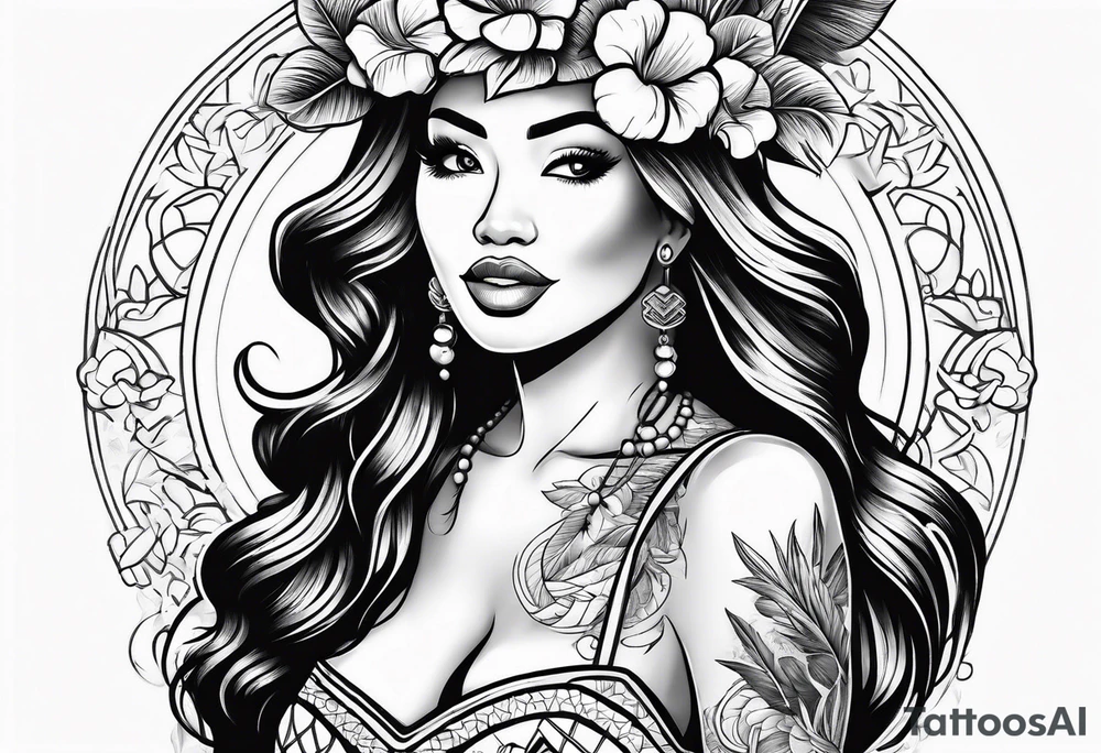 dancing hula girl with ukulele tattoo idea