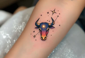 The Taurus star constellation glows with warm golden hues, reflecting the earthy strength of the zodiac’s steadfast bull ♉︎. tattoo idea