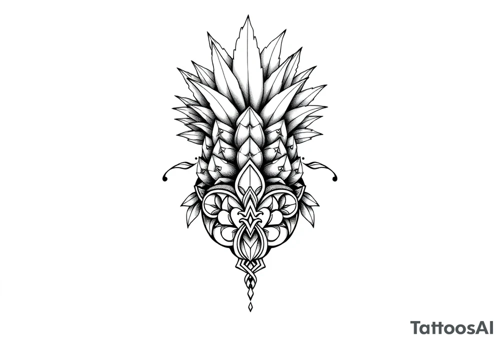 Bushy crown pineapple vagina, design to go over vagina , erotic vagina area design, anus to be at the bottom tattoo idea