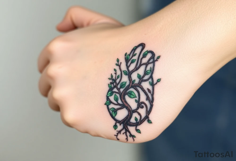 A fingerprint formed by tiny, intricate vines in shades of emerald green and deep brown, representing natural growth and deep roots tattoo idea