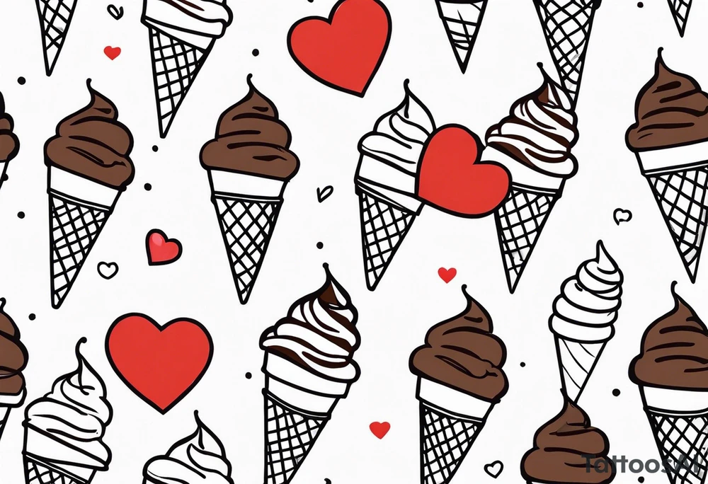 sketch chocolate chip ice cream cone with one red heart tattoo idea