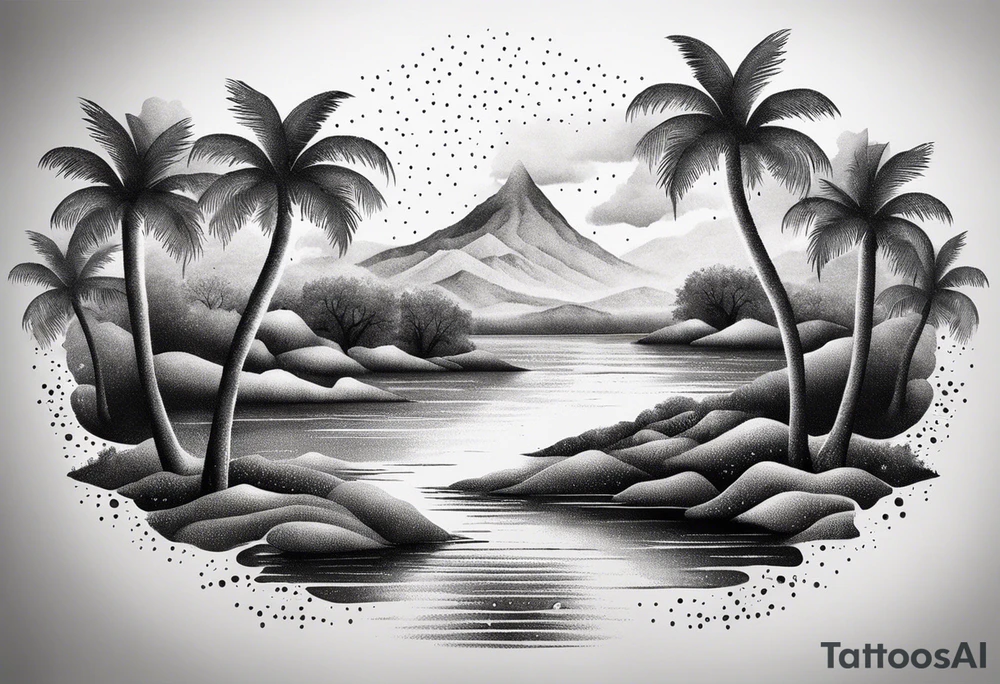palm trees around a river tattoo idea