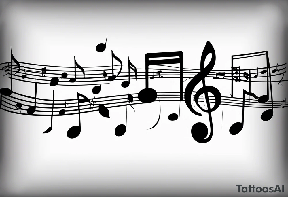 Minimalist line work tattoo, depicting musical
Notes and the letters “R” and “L” which symbolize Lainey and remi. tattoo idea