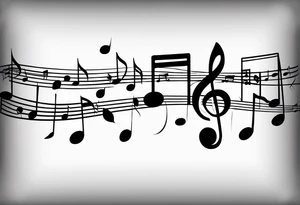 Minimalist line work tattoo, depicting musical
Notes and the letters “R” and “L” which symbolize Lainey and remi. tattoo idea