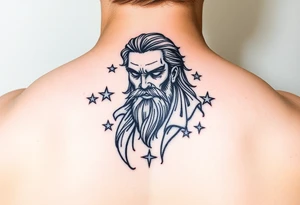 powerful black long man with stars around tattoo idea