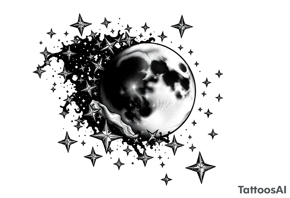 1x10^23 surrounded by cascade of stars and moon tattoo idea