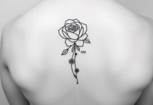 Fine line rose flower intertwined with a daisy with the daisy pedals falling down the middle of the back. Also include the words psalm 139 and even there connected to the flowers by dots tattoo idea