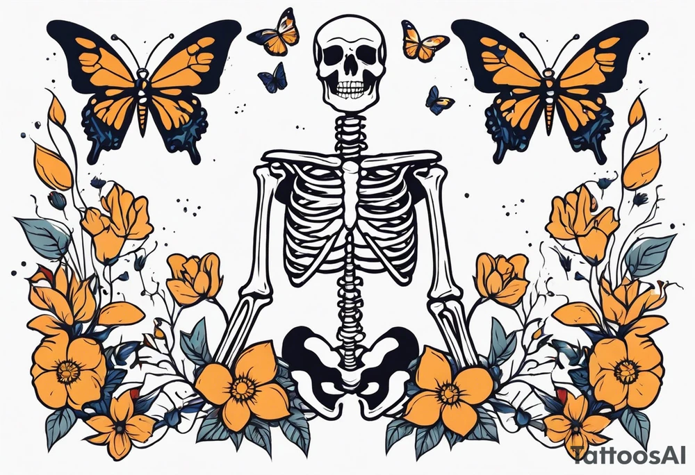 full body skeleton in pieces

 flowers and butterflies
simple design minimal sketch tattoo idea