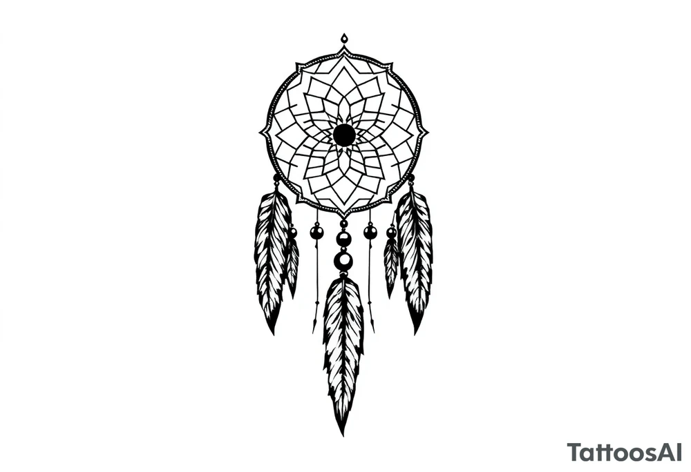 skinny dreamcatcher with feathers tattoo idea