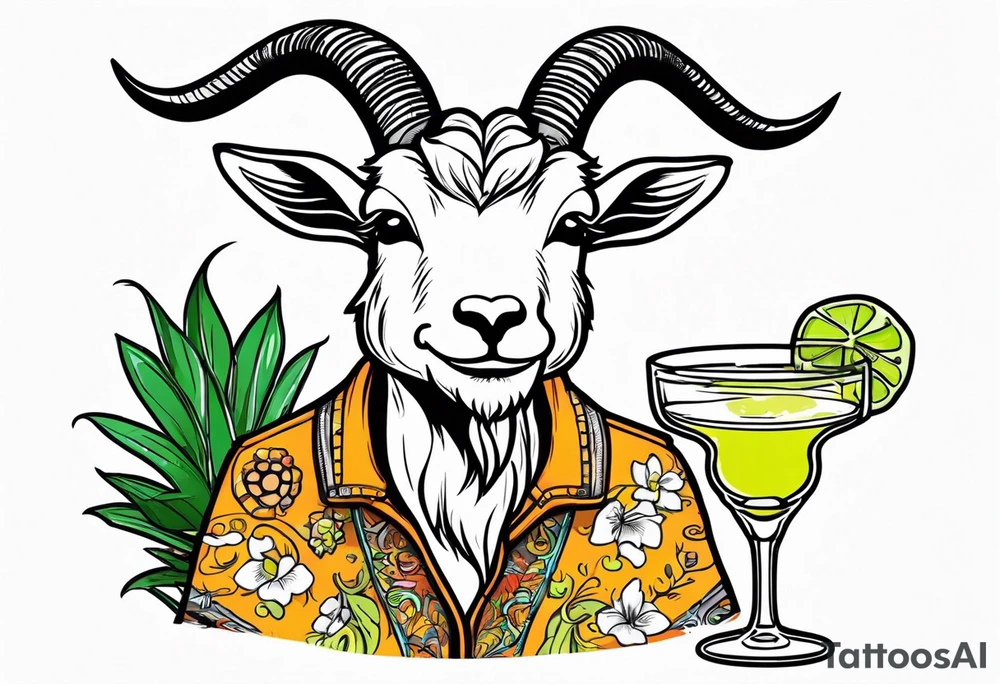 A sketch of a goat drinking a margarita tattoo idea