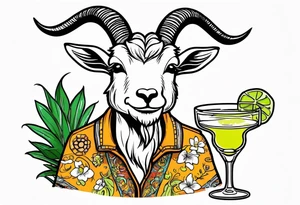 A sketch of a goat drinking a margarita tattoo idea