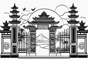 Bali gates black and grey with sunflower tattoo idea