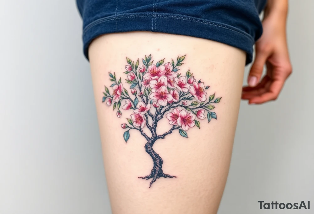 Flowering hawthorne tree tattoo idea