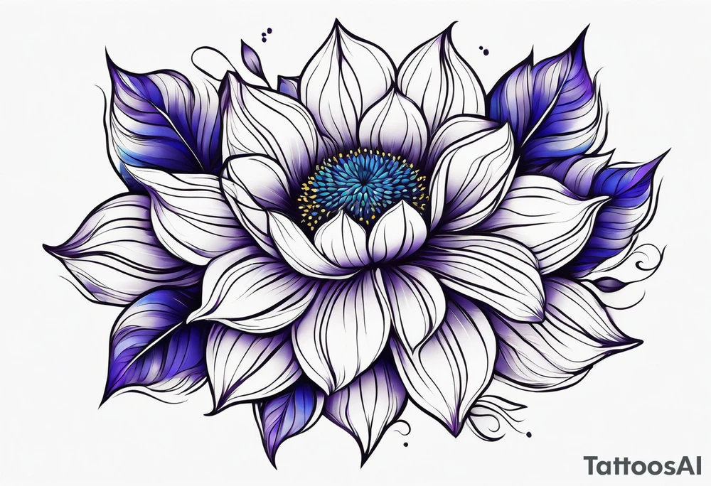 Blue yellow and purple sunfloflowers arm sleeve tattoo idea