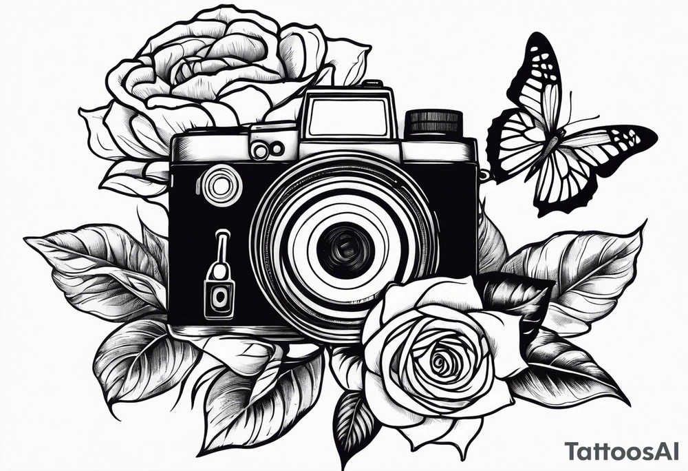 Flower : rose , sunflower, camera, small butterfly tattoo idea