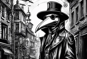 steampunk plague doctor 
city background tattoo idea
