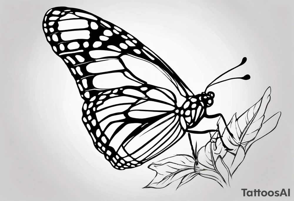 realistic monarch butterfly simple black outline landed on the ground with wings slightly closed tattoo idea