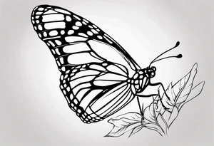 realistic monarch butterfly simple black outline landed on the ground with wings slightly closed tattoo idea
