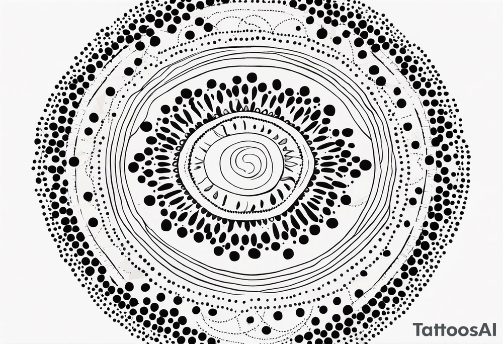simple sunshine mandala made of black dots with circles tattoo idea