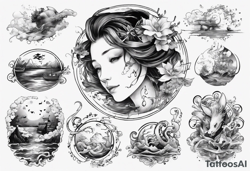 Water theme, romanic, music style tattoo idea Water theme, romanic, music style tattoo idea