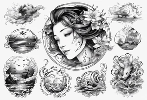 Water theme, romanic, music style tattoo idea