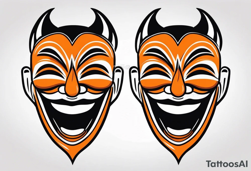 Laughing mask that is orange and black simplistic tattoo idea