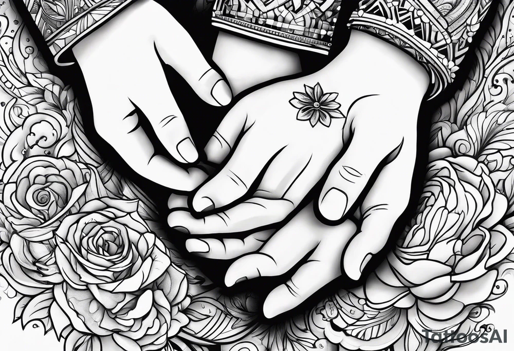 Mom dad holding baby hand tattoo idea